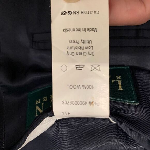 Lauren Ralph Lauren x Macys Sz 44L 100% wool stripe suit blazer jacket navy - Picture 4 of 9